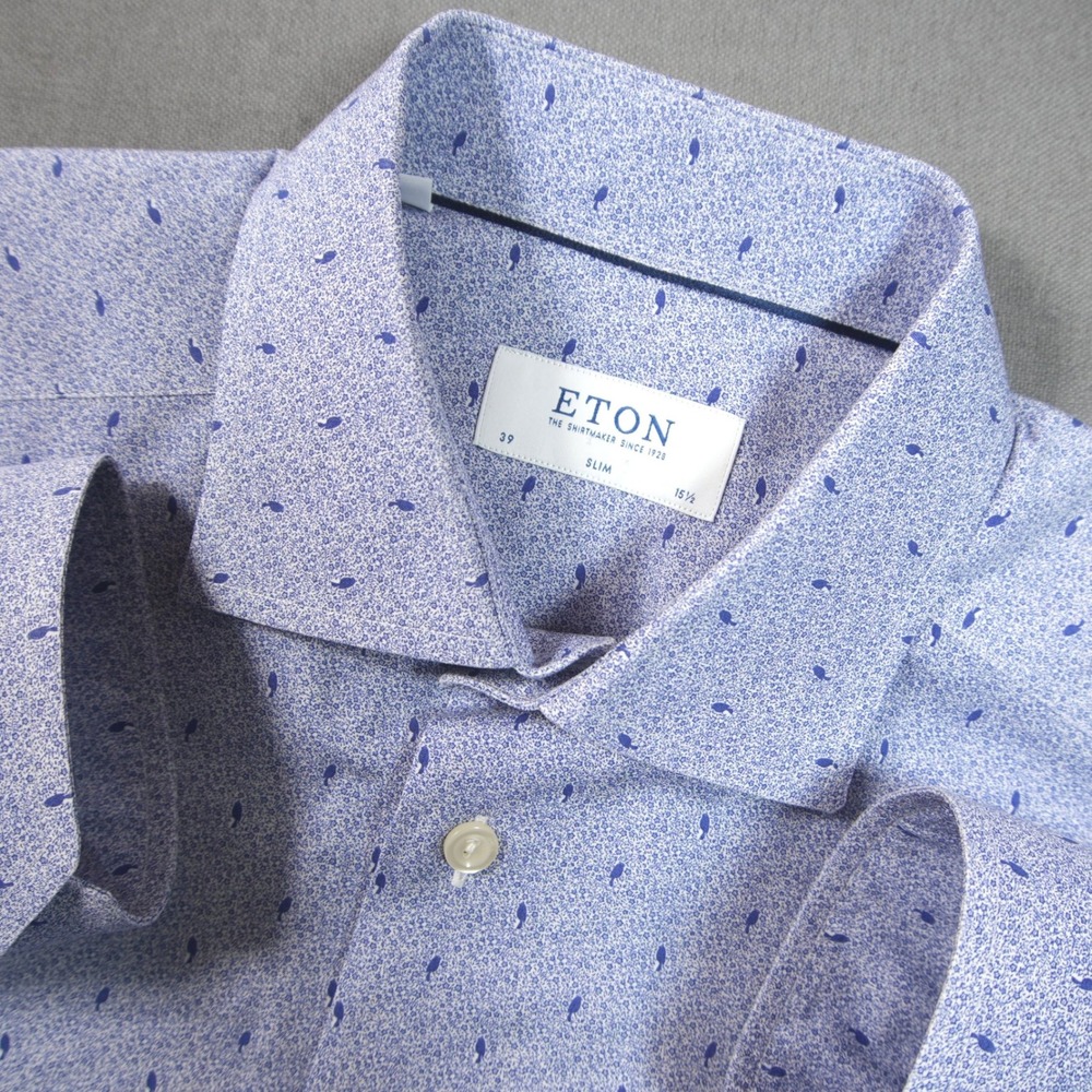Eton Slim Fit Micro Floral Bird Men Dress Shirt Fits Medium Office Professional